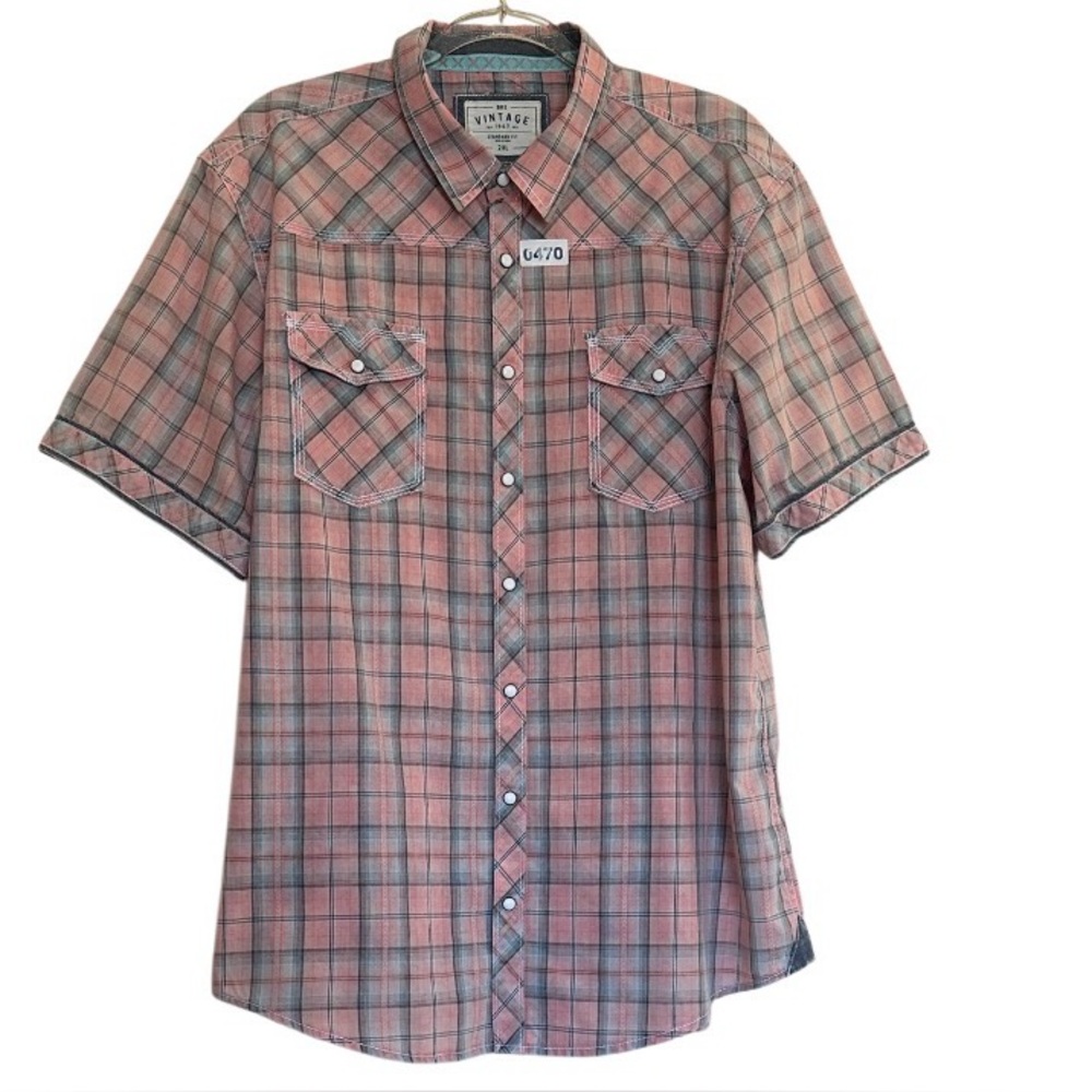 BKE Vintage Men's XXL Pink Plaid Western Button Down Shirt Pearl Snap Button